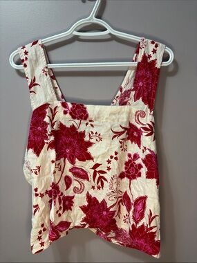4OUR DREAMERS Womens Bohemian Floral M Cropped Linen Wrap Back Tank Top